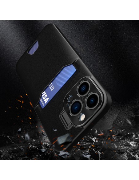 Odinis stovo dėklas iPhone 14, kortelių piniginės dangtelis su stovu, juodas