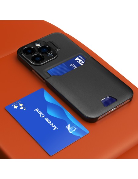 Odinis stovo dėklas iPhone 14, kortelių piniginės dangtelis su stovu, juodas