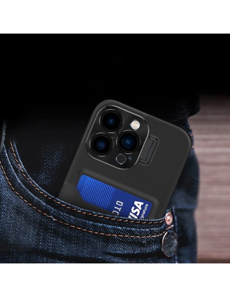 Odinis stovo dėklas iPhone 14, kortelių piniginės dangtelis su stovu, juodas