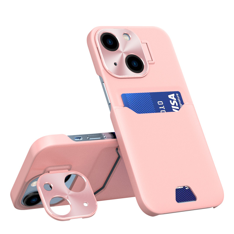 Odinis stovo dėklas iPhone 14 Plus, kortelių piniginės dangtelis su stovu, rožinis Odinis stovo dėklas iPhone 14 Plus, kortelių piniginės dangtelis su stovu, rožinis