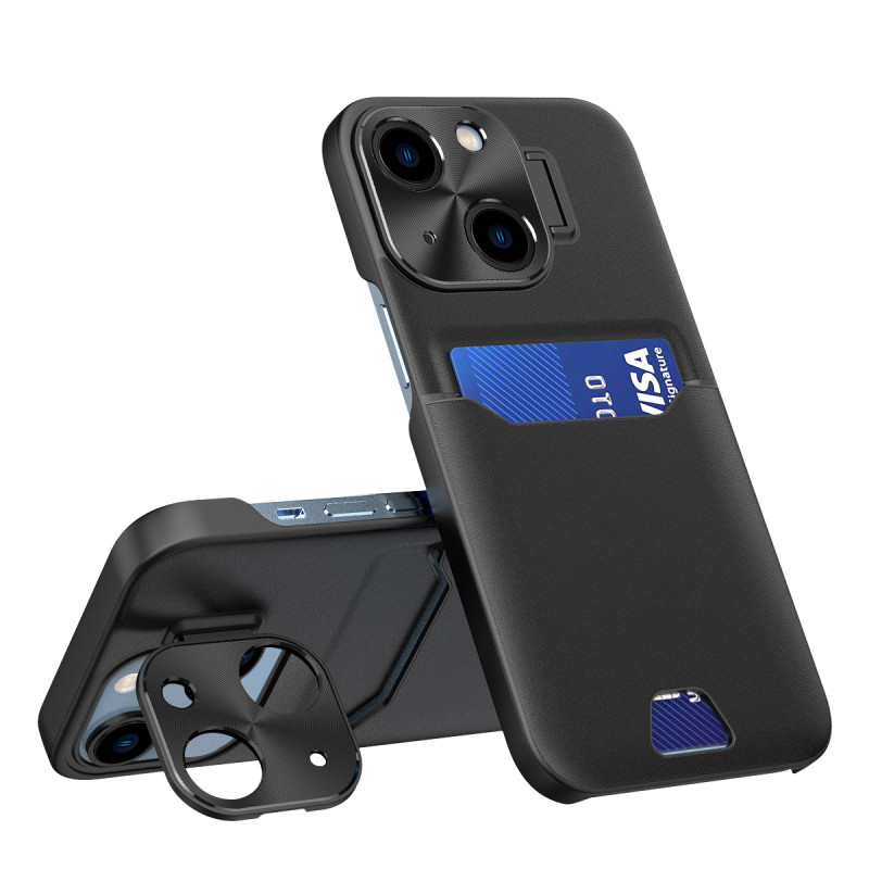 Odinis stovo dėklas iPhone 14 Plus, kortelių piniginės dangtelis su stovu, juodas Odinis stovo dėklas iPhone 14 Plus, kortelių piniginės dangtelis su stovu, juodas