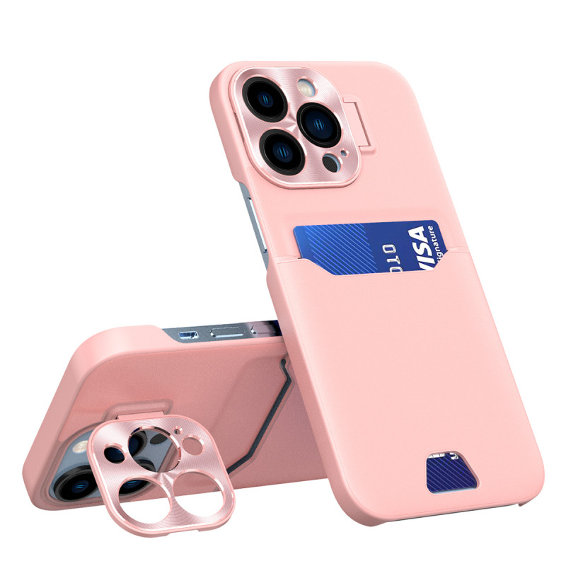 Odinis stovo dėklas iPhone 14 Pro, kortelių piniginės dangtelis su stovu, rožinis Odinis stovo dėklas iPhone 14 Pro, kortelių piniginės dangtelis su stovu, rožinis