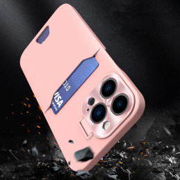 Odinis stovo dėklas iPhone 14 Pro, kortelių piniginės dangtelis su stovu, rožinis