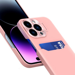 Odinis stovo dėklas iPhone 14 Pro, kortelių piniginės dangtelis su stovu, rožinis