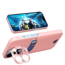 Odinis stovo dėklas iPhone 14 Pro, kortelių piniginės dangtelis su stovu, rožinis