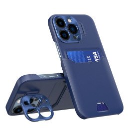 Odinis stovo dėklas iPhone 14 Pro, kortelių piniginės dangtelis su stovu, mėlynas