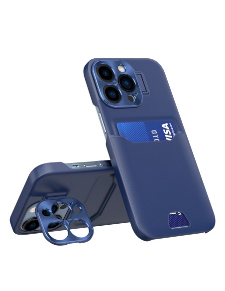 Odinis stovo dėklas iPhone 14 Pro, kortelių piniginės dangtelis su stovu, mėlynas