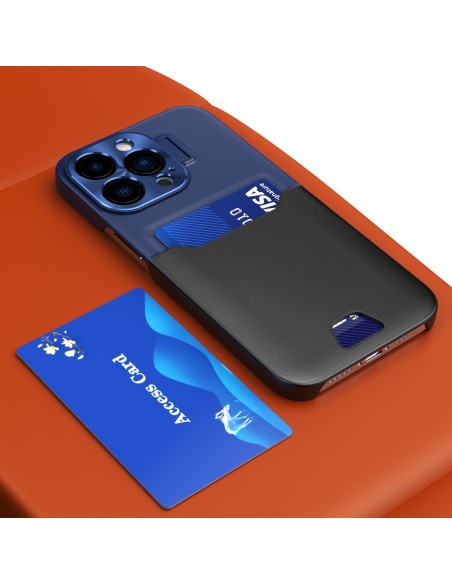 Odinis stovo dėklas iPhone 14 Pro, kortelių piniginės dangtelis su stovu, mėlynas