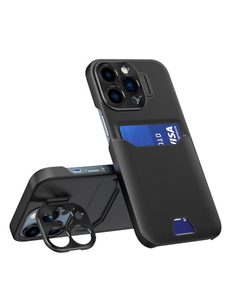 Odinis stovo dėklas iPhone 14 Pro, kortelių piniginės dangtelis su stovu, juodas Odinis stovo dėklas iPhone 14 Pro, kortelių piniginės dangtelis su stovu, juodas