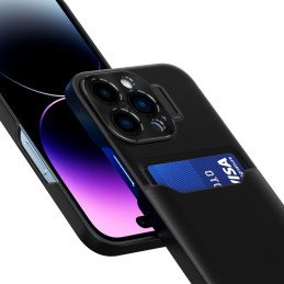 Odinis stovo dėklas iPhone 14 Pro, kortelių piniginės dangtelis su stovu, juodas