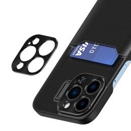 Odinis stovo dėklas iPhone 14 Pro, kortelių piniginės dangtelis su stovu, juodas