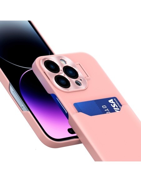 Odinis stovo dėklas, skirtas iPhone 14 Pro Max, kortelių piniginės dangtelis su stovu, rožinis