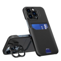 Odinis stovo dėklas iPhone 14 Pro Max, kortelių piniginės dangtelis su stovu, juodas