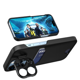 Odinis stovo dėklas iPhone 14 Pro Max, kortelių piniginės dangtelis su stovu, juodas