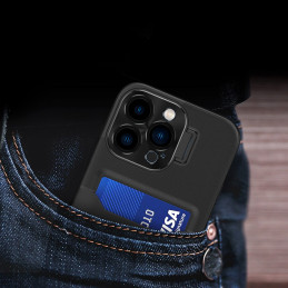 Odinis stovo dėklas iPhone 14 Pro Max, kortelių piniginės dangtelis su stovu, juodas