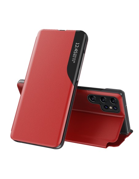 Eco Leather View Case dėklas, skirtas Samsung Galaxy S23 Ultra su atvartu, raudonas stovas Eco Leather View Case dėklas, skirtas Samsung Galaxy S23 Ultra su atvartu, raudonas stovas