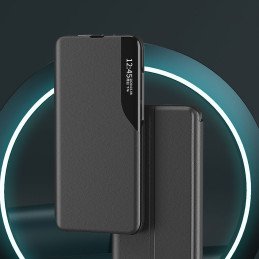 Eco Leather View Case dėklas, skirtas Samsung Galaxy S23 Ultra su atvartu, raudonas stovas