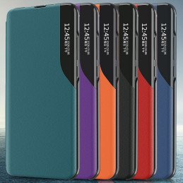 Eco Leather View Case dėklas, skirtas Samsung Galaxy S23 Ultra su atvartu, raudonas stovas