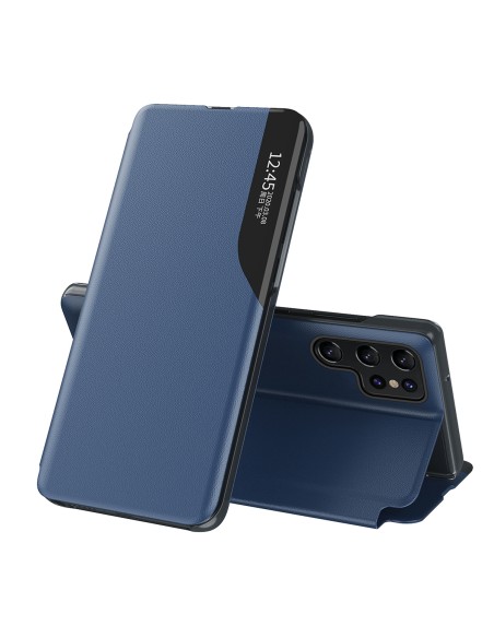 Eco Leather View Case dėklas, skirtas Samsung Galaxy S23 Ultra su atverčiamu stovu, mėlynas Eco Leather View Case dėklas, skirtas Samsung Galaxy S23 Ultra su atverčiamu stovu, mėlynas