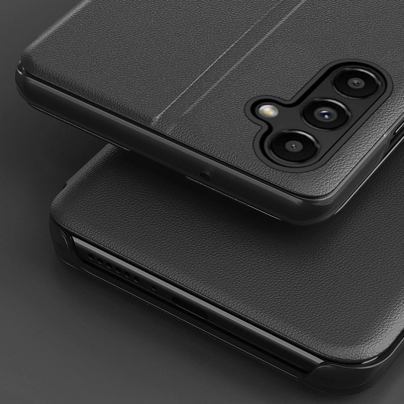 Eco Leather View Case dėklas, skirtas Samsung Galaxy S23 Ultra su atverčiamu stovu, mėlynas