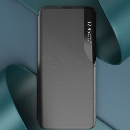Eco Leather View Case dėklas, skirtas Samsung Galaxy S23 Ultra su atverčiamu stovu, juodas