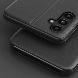Eco Leather View Case dėklas, skirtas Samsung Galaxy S23 Ultra su atverčiamu stovu, juodas