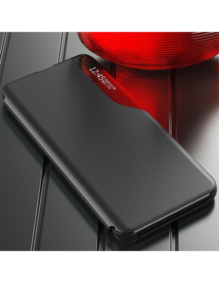 Eco Leather View Case dėklas, skirtas Samsung Galaxy S23+ su atvartu, raudonas stovas