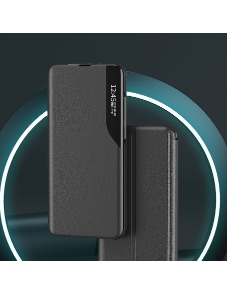 Eco Leather View Case dėklas, skirtas Samsung Galaxy S23+ su atvartu ir stovu, mėlynas