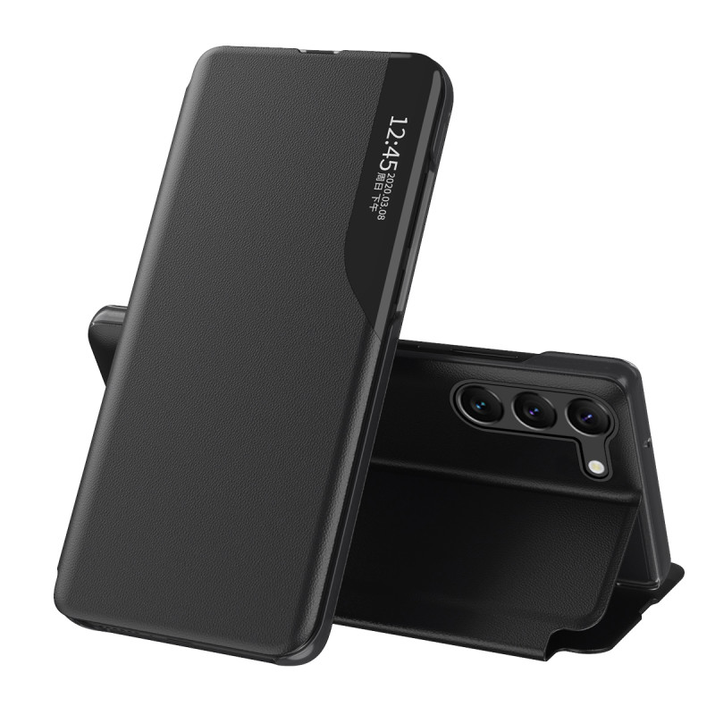 Eco Leather View Case dėklas, skirtas Samsung Galaxy S23+ su atverčiamu stovu, juodas Eco Leather View Case dėklas, skirtas Samsung Galaxy S23+ su atverčiamu stovu, juodas