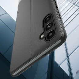 Eco Leather View Case dėklas, skirtas Samsung Galaxy S23+ su atverčiamu stovu, juodas