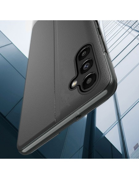 Eco Leather View Case dėklas, skirtas Samsung Galaxy S23+ su atverčiamu stovu, juodas
