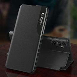 Eco Leather View Case dėklas, skirtas Samsung Galaxy S23+ su atverčiamu stovu, juodas