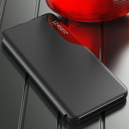 Eco Leather View Case dėklas, skirtas Samsung Galaxy S23+ su atverčiamu stovu, juodas
