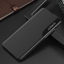 Eco Leather View Case dėklas, skirtas Samsung Galaxy S23+ su atverčiamu stovu, juodas