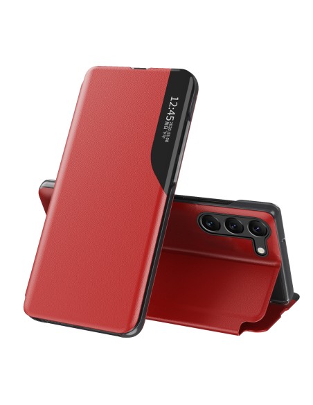 Eco Leather View Case dėklas Samsung Galaxy S23 su atvartu, raudonas stovas