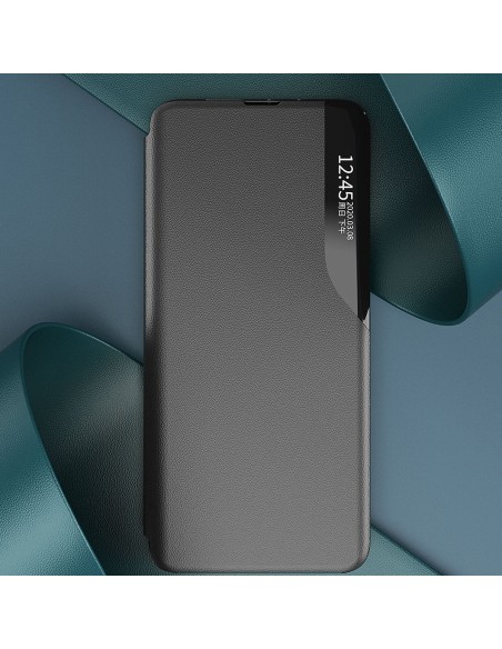 Eco Leather View Case dėklas, skirtas Samsung Galaxy A14 su atverčiamu stovu, mėlynas