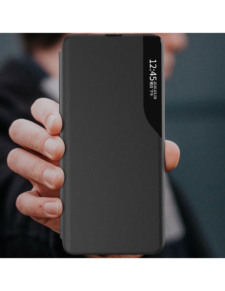 Eco Leather View Case dėklas, skirtas Samsung Galaxy A14 su atverčiamu stovu, mėlynas