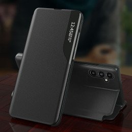 Eco Leather View Case dėklas, skirtas Samsung Galaxy A14 su atverčiamu stovu, juodas