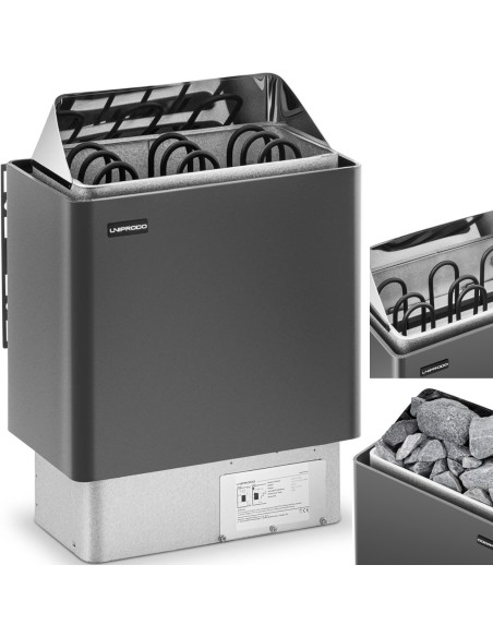 Elektrinė pirties krosnelė 3-6 m3 iki 110C 400 V 4,5 kW juoda ir sidabrinė