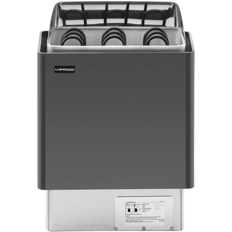 Elektrinė pirties krosnelė 3-6 m3 iki 110C 400 V 4,5 kW juoda ir sidabrinė