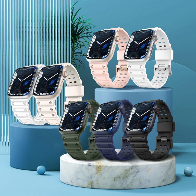 Dirželis, triguba apsauga Apple Watch SE apyrankė, 9, 8, 7, 6, 5, 4, 3, 2, 1 (41, 40, 38 mm) apyrankė permatoma
