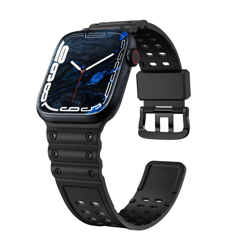 Dirželis su triguba apsauga Apple Watch Ultra, SE, 9, 8, 7, 6, 5, 4, 3, 2, 1 (49, 45, 44, 42 mm) apyrankė juoda