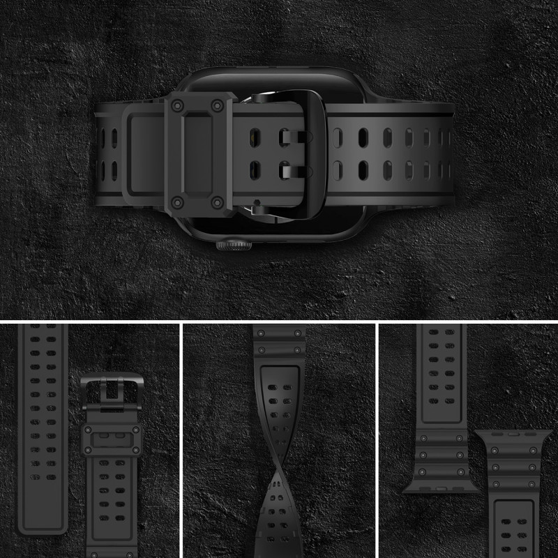 Dirželis su triguba apsauga Apple Watch Ultra, SE, 9, 8, 7, 6, 5, 4, 3, 2, 1 (49, 45, 44, 42 mm) apyrankė juoda