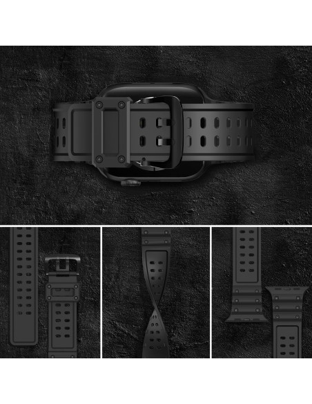 Dirželis su triguba apsauga Apple Watch Ultra, SE, 9, 8, 7, 6, 5, 4, 3, 2, 1 (49, 45, 44, 42 mm) apyrankė juoda Dirželis su triguba apsauga Apple Watch Ultra, SE, 9, 8, 7, 6, 5, 4, 3, 2, 1 (49, 45, 44, 42 mm) apyrankė juoda
