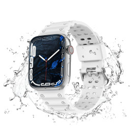 Dirželis su triguba apsauga Apple Watch Ultra, SE, 9, 8, 7, 6, 5, 4, 3, 2, 1 (49, 45, 44, 42 mm) balta apyrankė