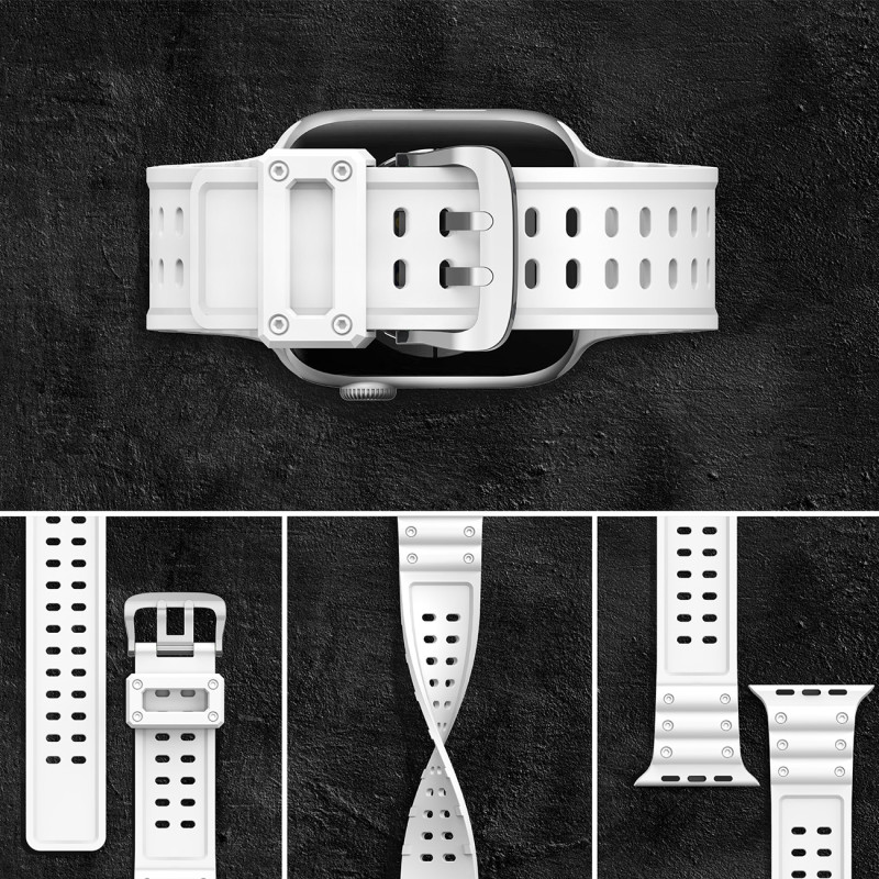 Dirželis su triguba apsauga Apple Watch Ultra, SE, 9, 8, 7, 6, 5, 4, 3, 2, 1 (49, 45, 44, 42 mm) balta apyrankė