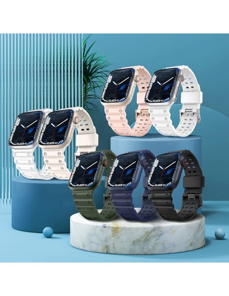 Dirželis su triguba apsauga Apple Watch Ultra, SE, 9, 8, 7, 6, 5, 4, 3, 2, 1 (49, 45, 44, 42 mm) balta apyrankė