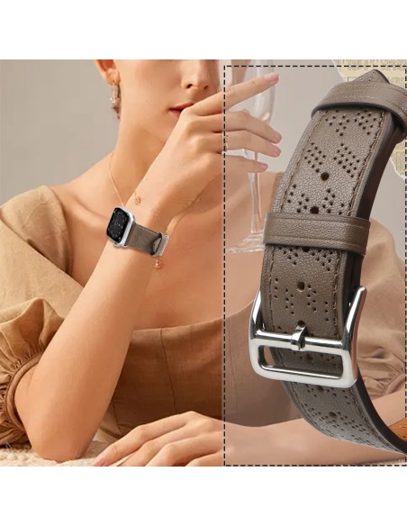 Dirželis Odinis odinis dirželis Apple Watch Ultra, SE, 9, 8, 7, 6, 5, 4, 3, 2, 1 (49, 45, 44, 42 mm) apyrankė tamsiai ru...