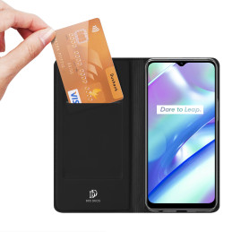 Dux Ducis Skin Pro dėklas, skirtas Realme C33 dangteliui su atlenktu kortelių piniginės stovu juodas