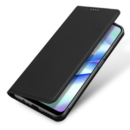 Dux Ducis Skin Pro dėklas, skirtas Realme C33 dangteliui su atlenktu kortelių piniginės stovu juodas
